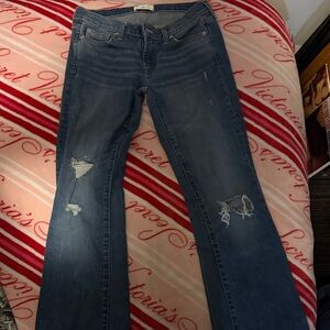 7 For All Mankind Distressed Dark Blue Flare Jeans